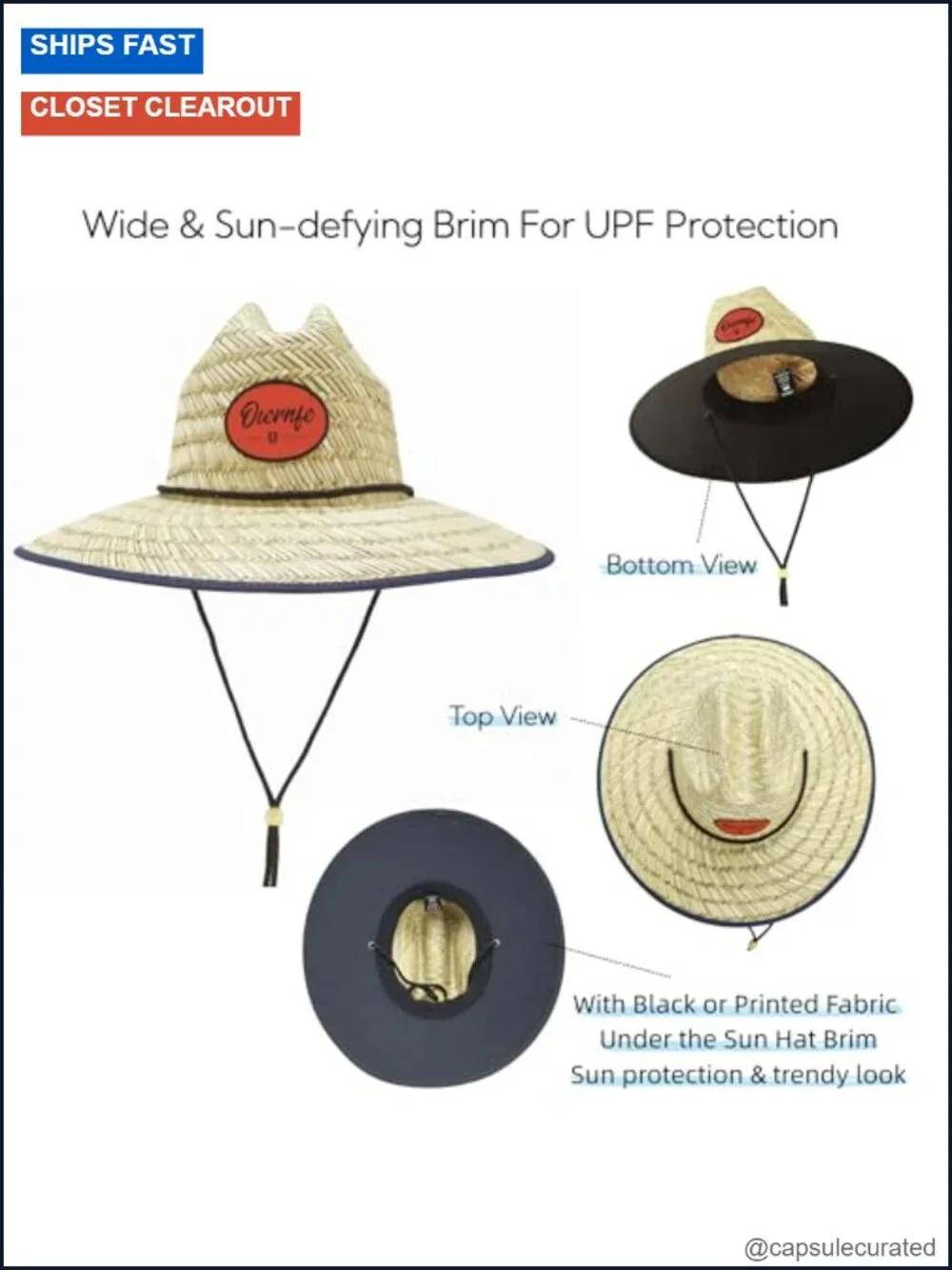 Straw Sun Hat with Wide Brim, Unisex, Lightweight, Breathable